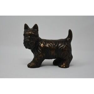 Vintage Scottie Dog Figurine Bronze Tone Scottish Terrier Statue Resin Decor